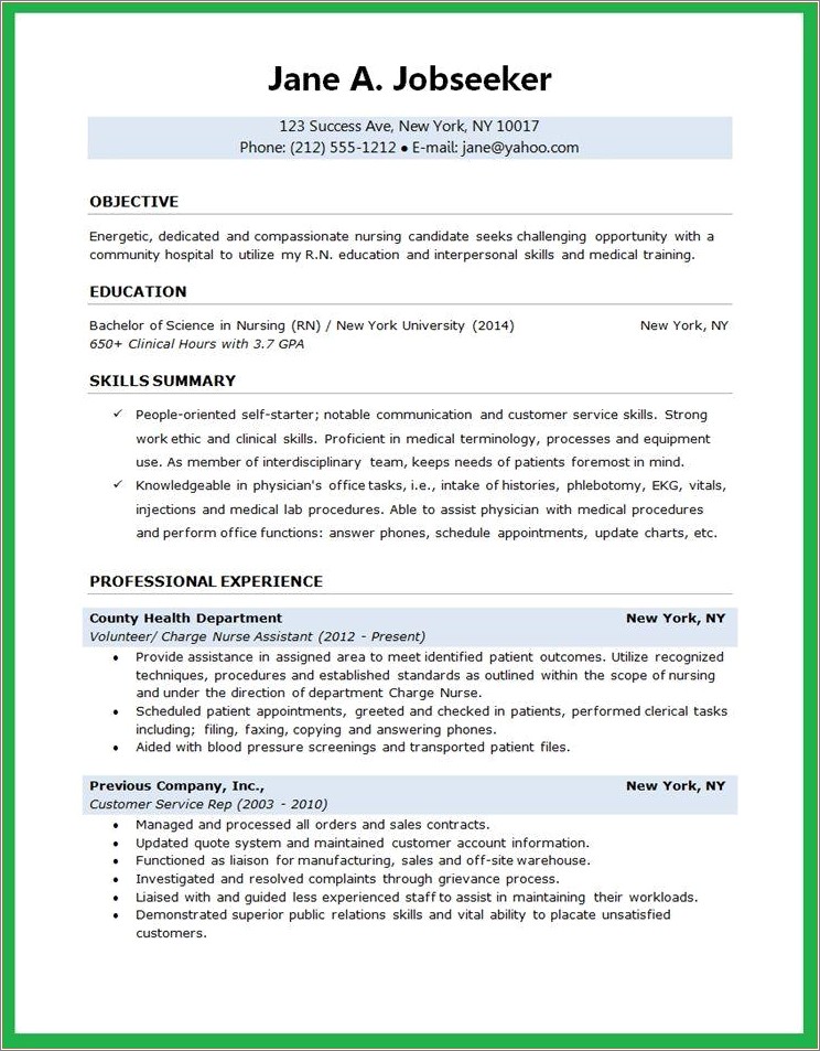 Resume Objective For Nursing Graduate School