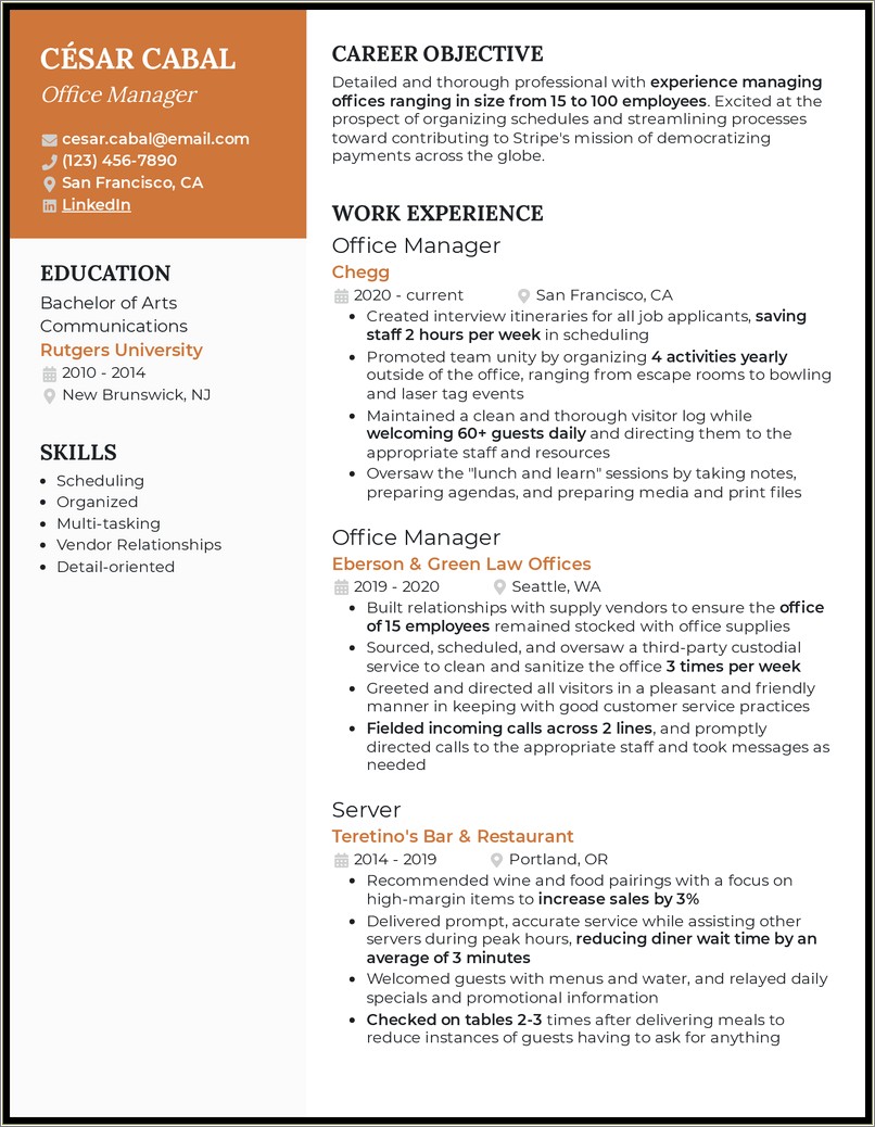 Resume Objective For Office Manager Position