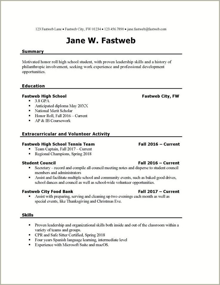 Resume Objective For On Campus Job