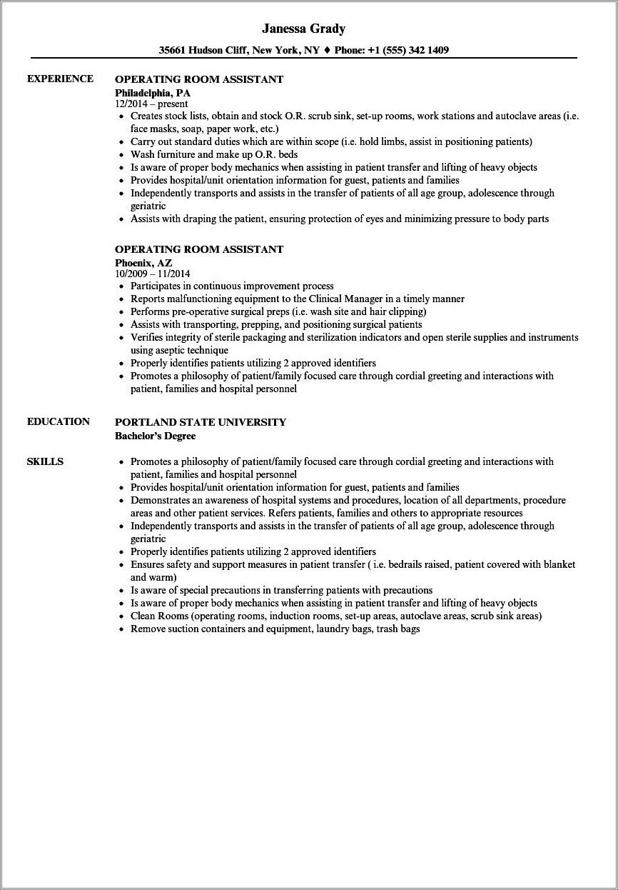 Resume Objective For Operating Room Assistant