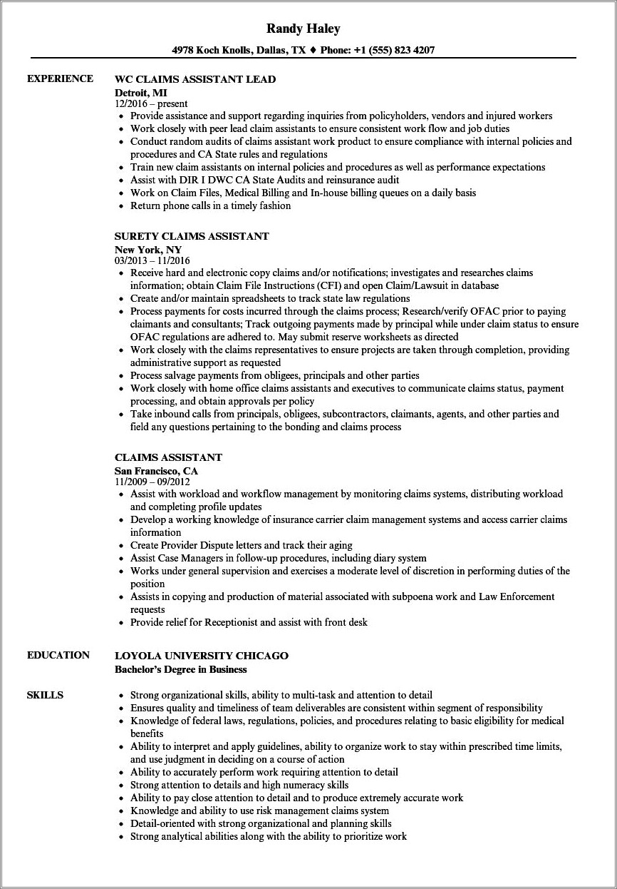 Resume Objective For Paralegal And Auto Claims Adjuster