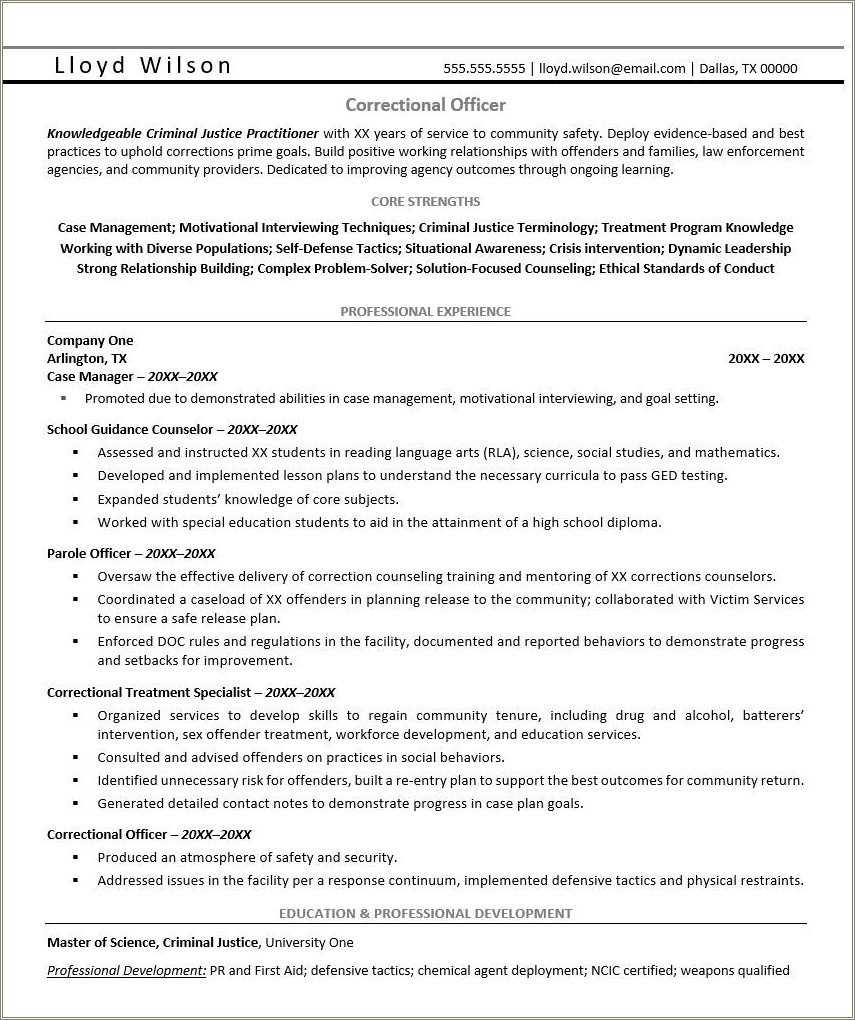 Resume Objective For Probation Officer Position