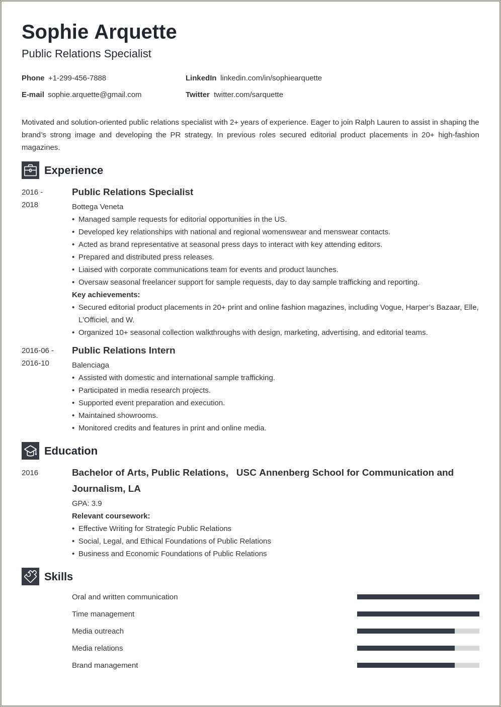 Resume Objective For Public Relations Internship