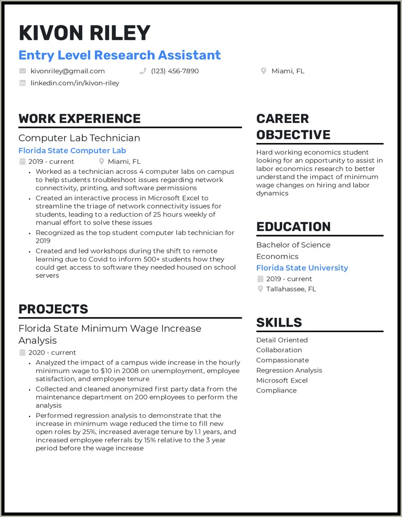 Resume Objective For Research Assoicate Position