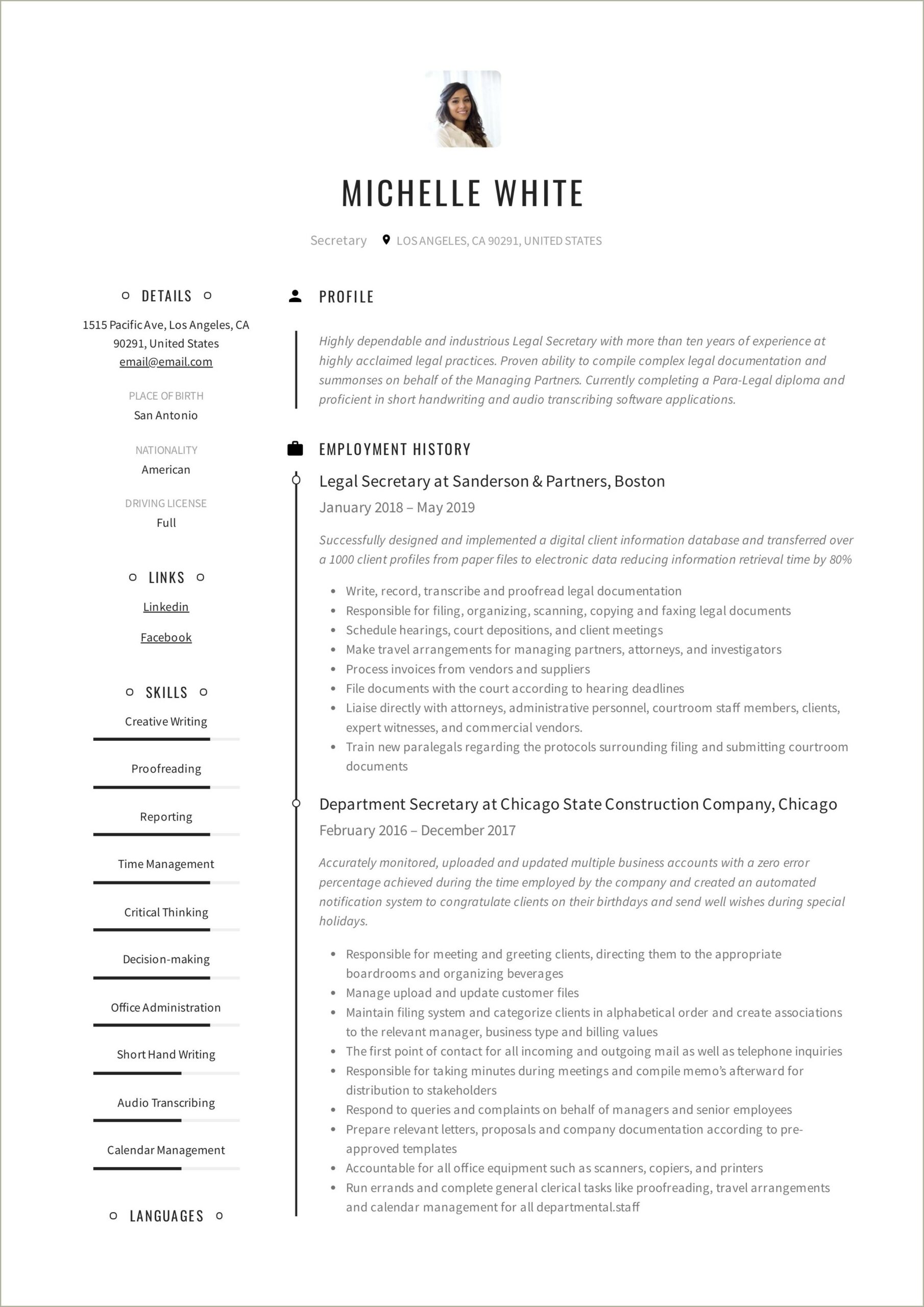 Resume Objective For Secretary At A School