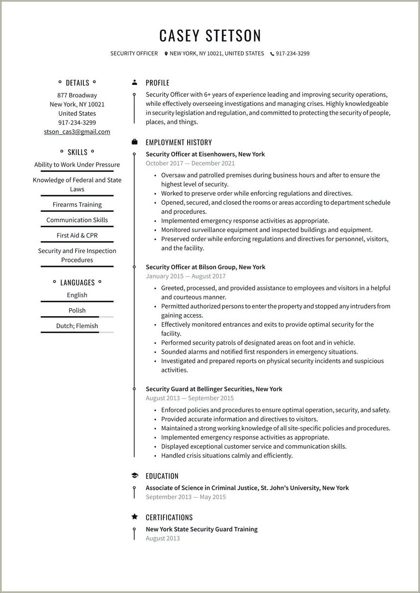 Resume Objective For Secuirty Guard Company