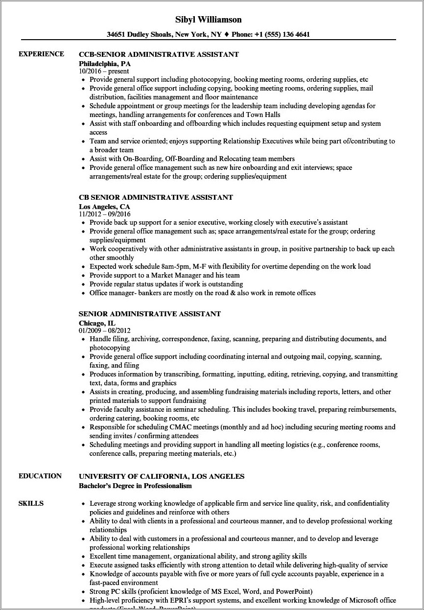 Resume Objective For Senior Administrative Assistant