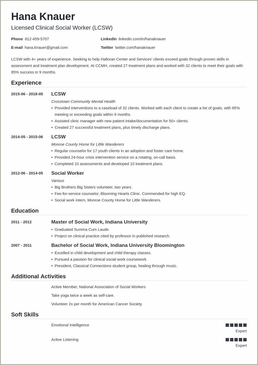 Resume Objective For Social Work Student