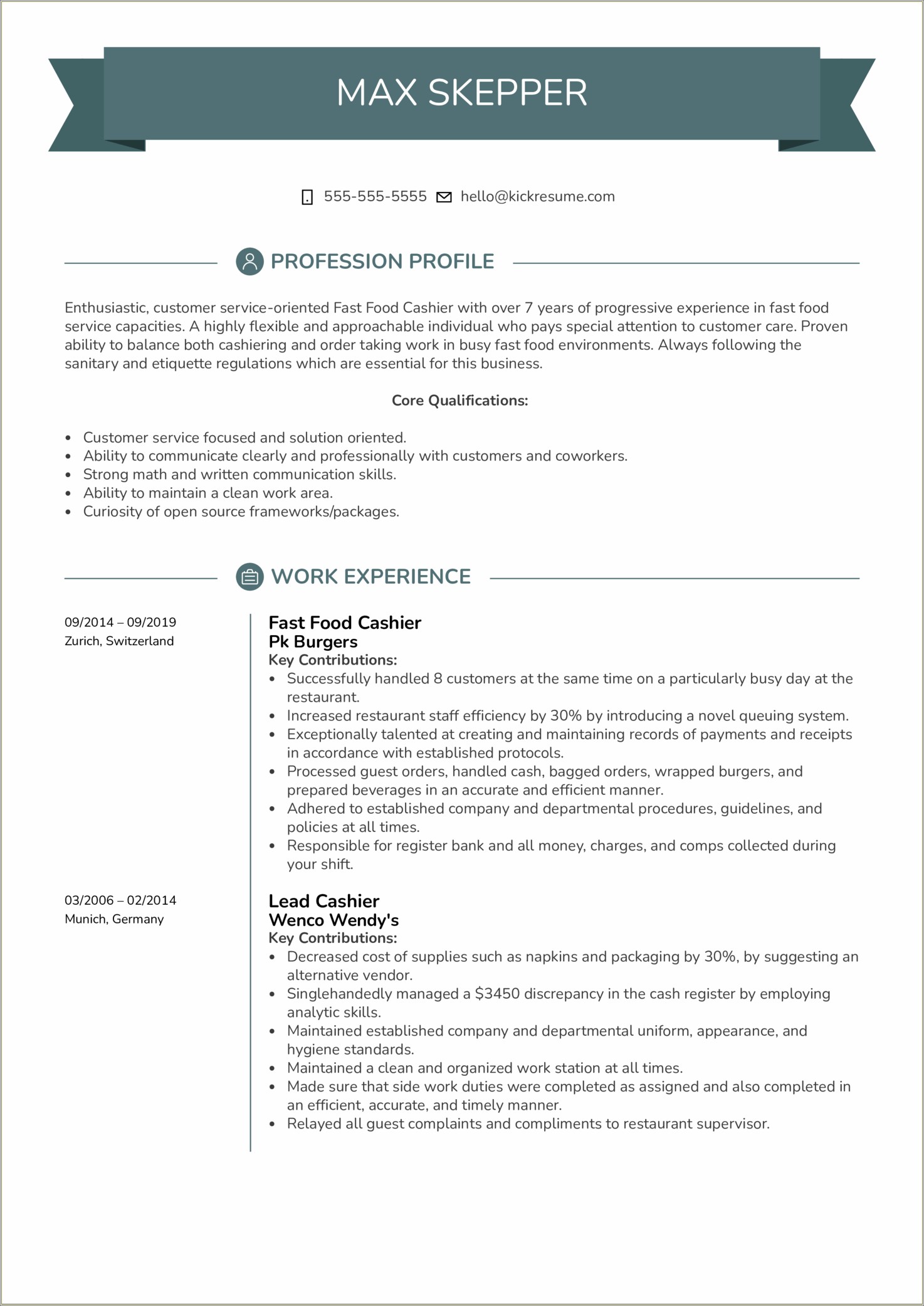 Resume Objective For Student With Fast Food Skills