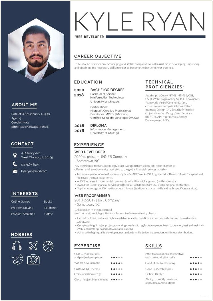 Resume Objective For Web Dev Students