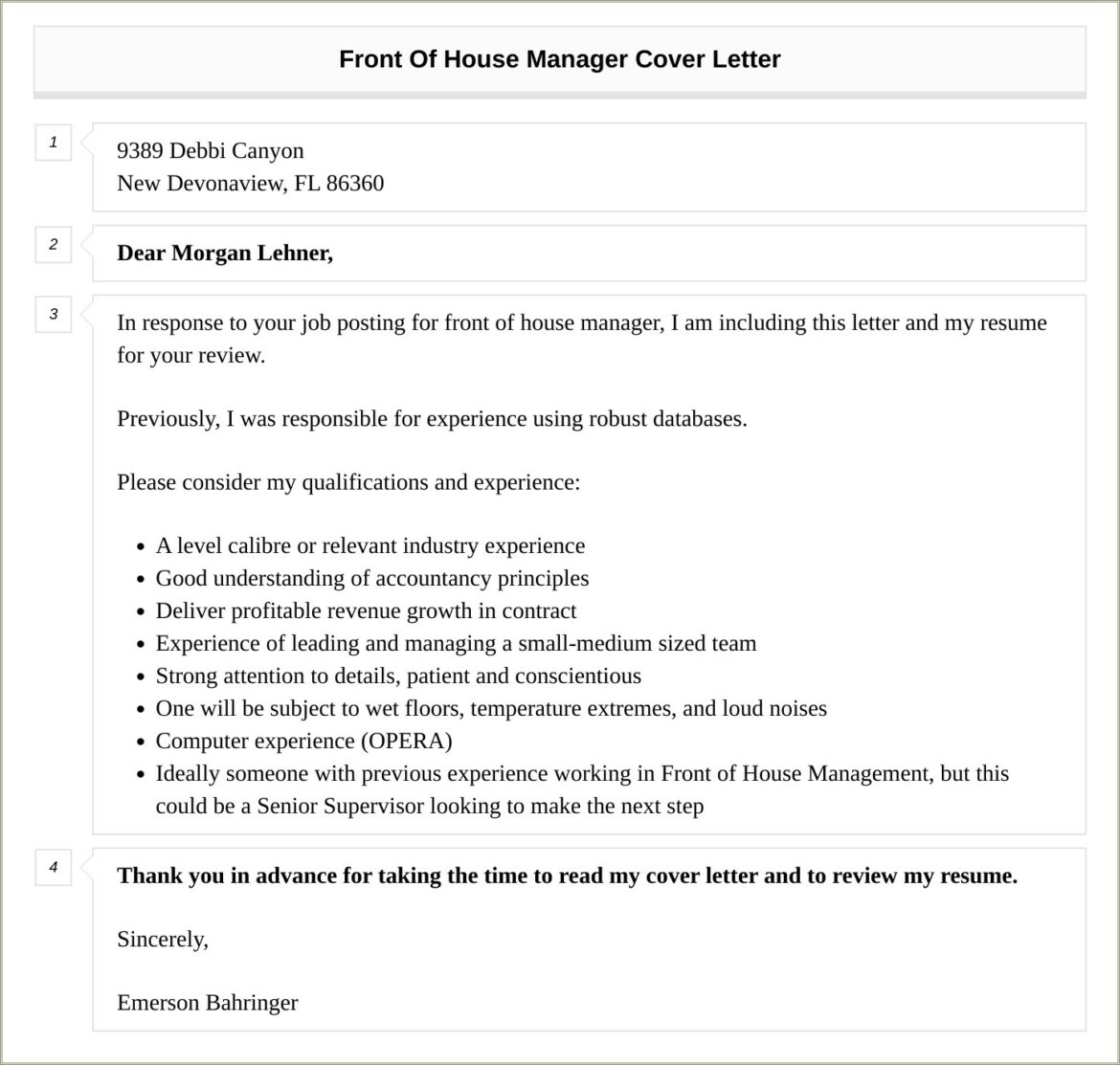 Resume Objective Front Of House Manager