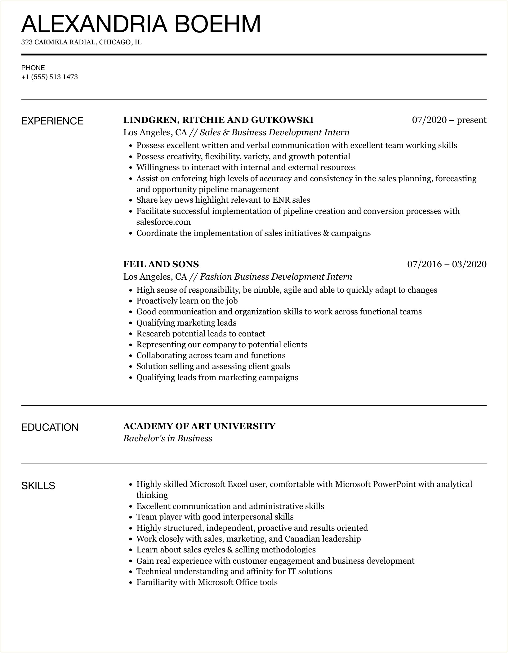 Resume Objective Internship Application For A Specific Company