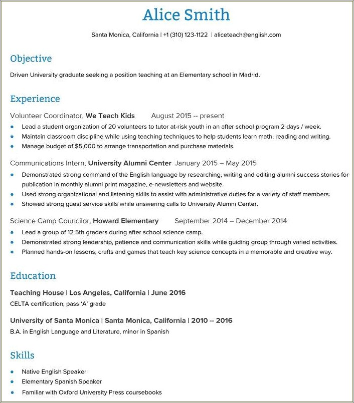 Resume Objective Lines For Teaching Job