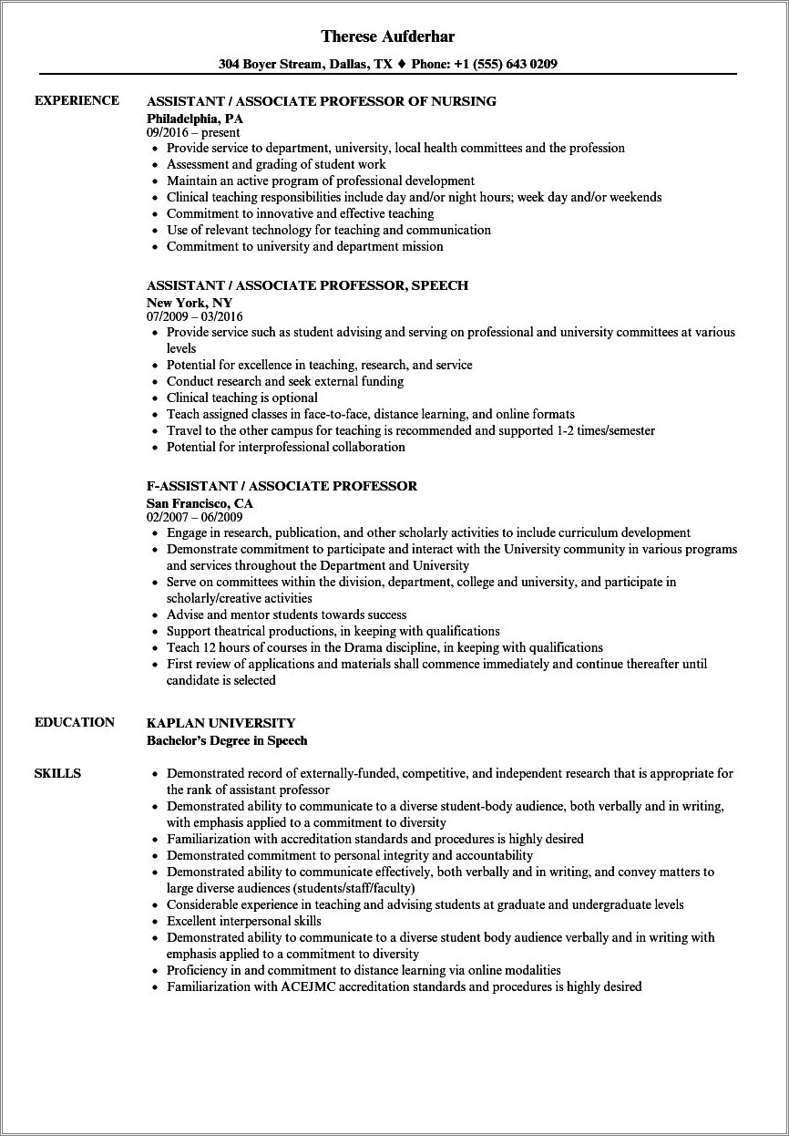 Resume Objective Sample For It Professers