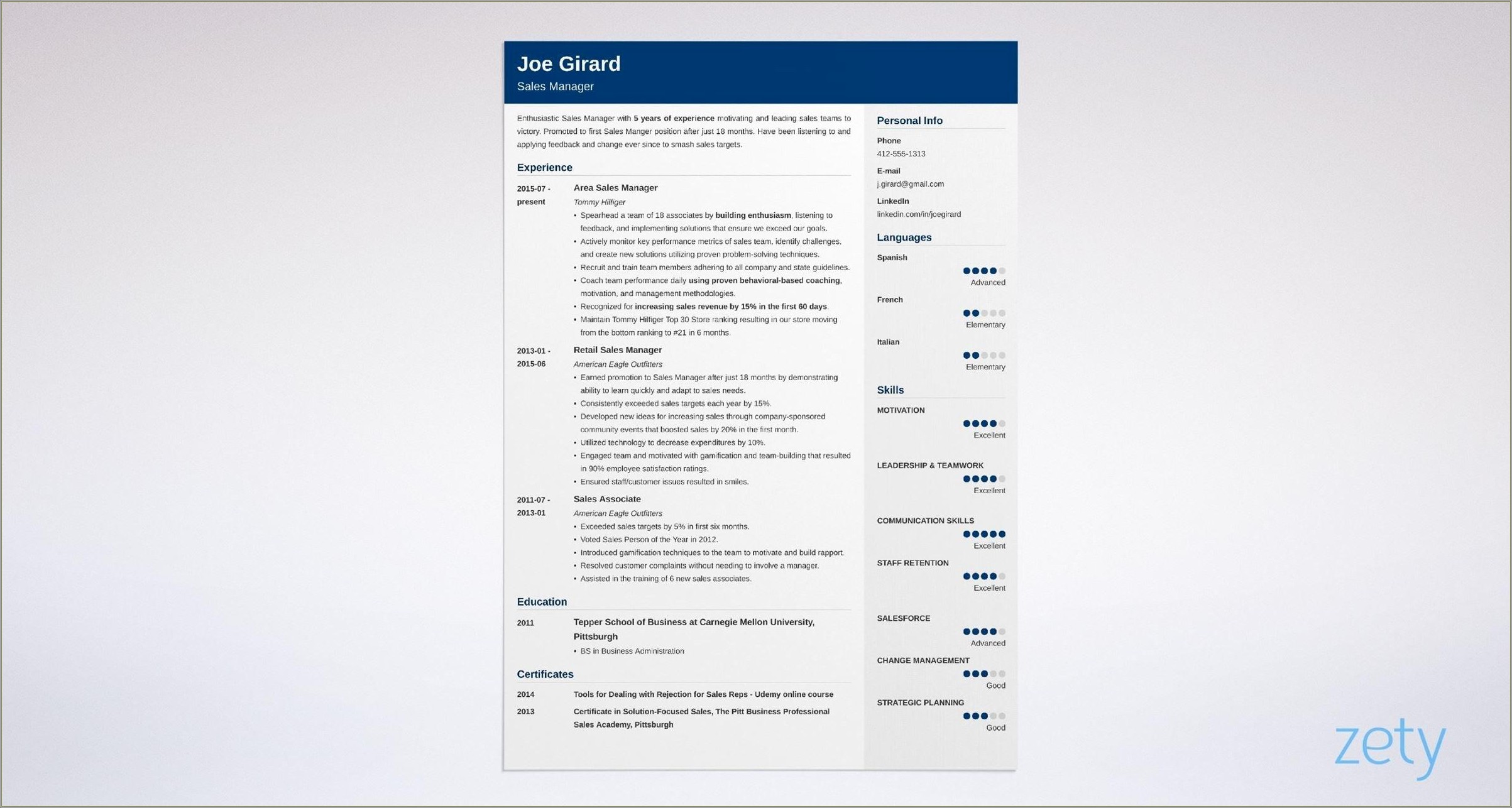 Resume Objective Samples For Sales Manager