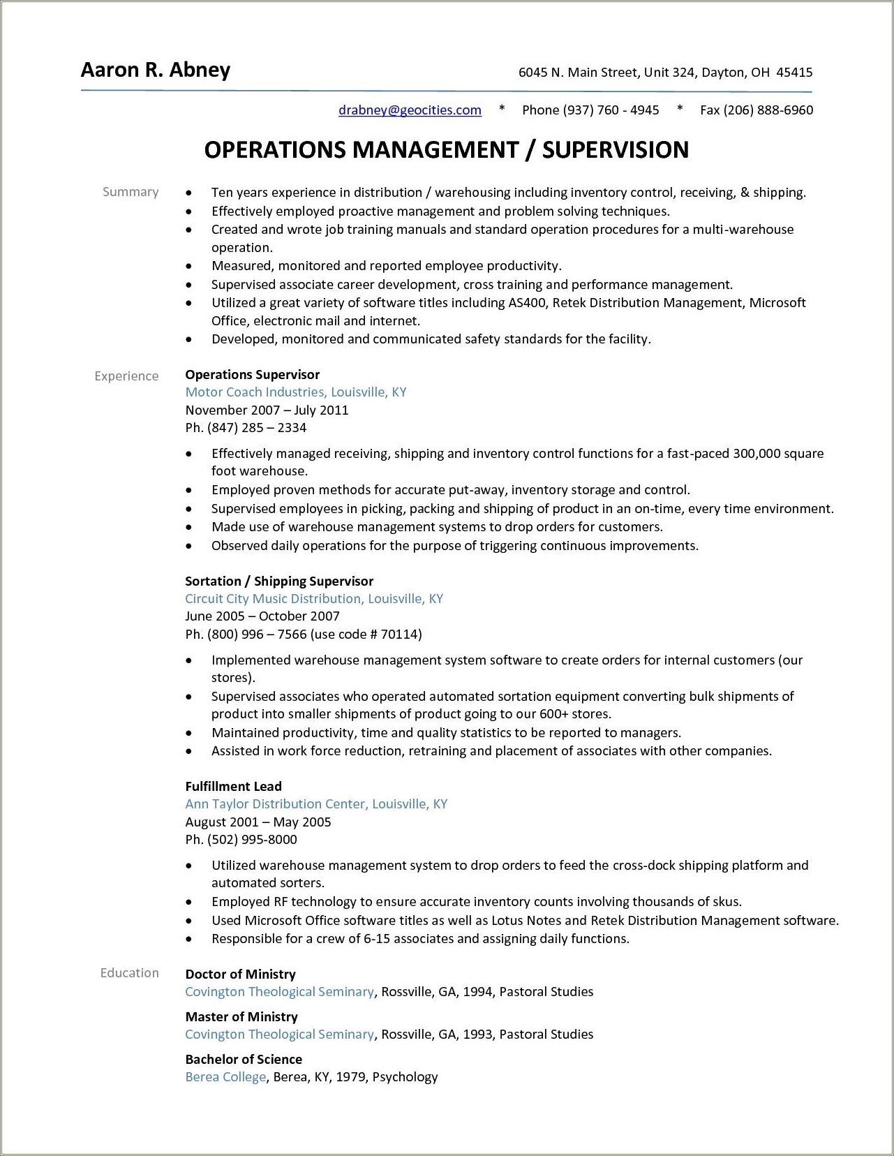 Resume Objective Samples For Supervisor Position