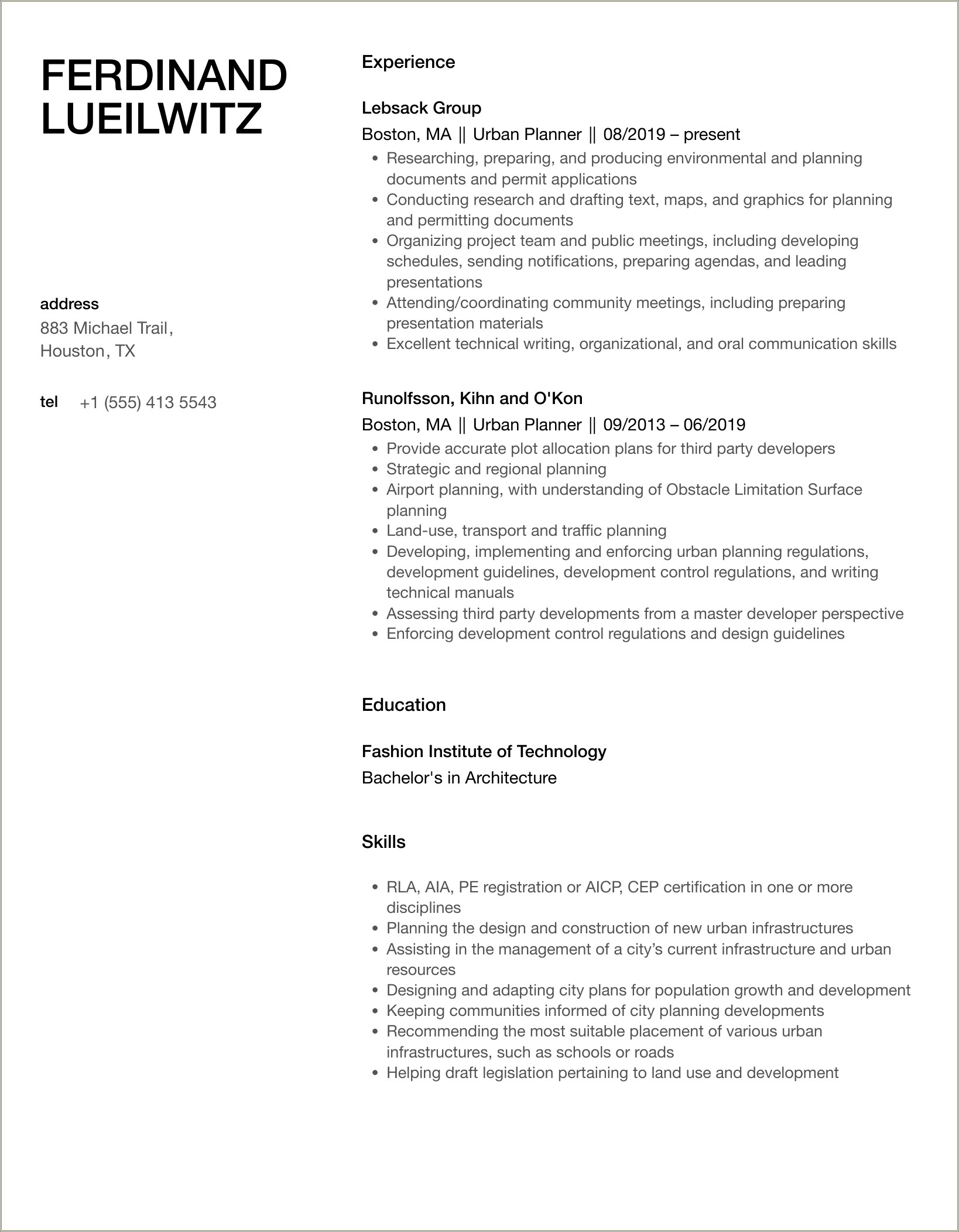 Resume Objective Samples For Urban Planning