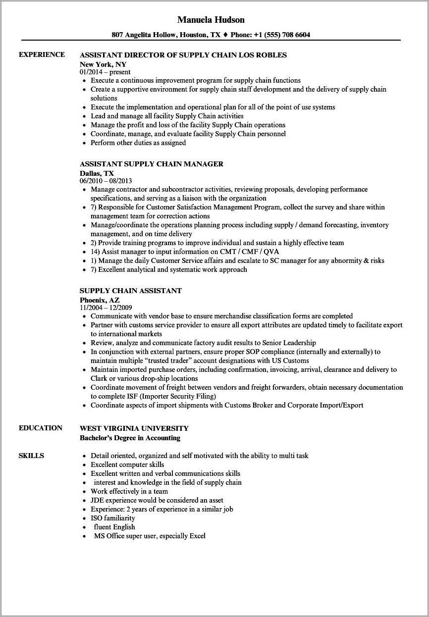 Resume Objective Seeking Supply Chain Assistant Position