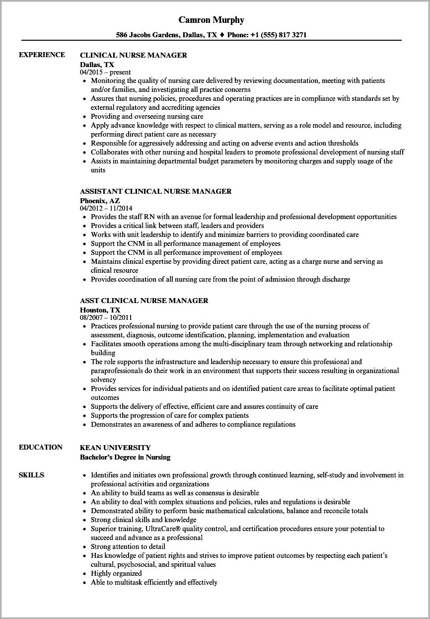 Resume Objective Statememt For Nurse Mnager