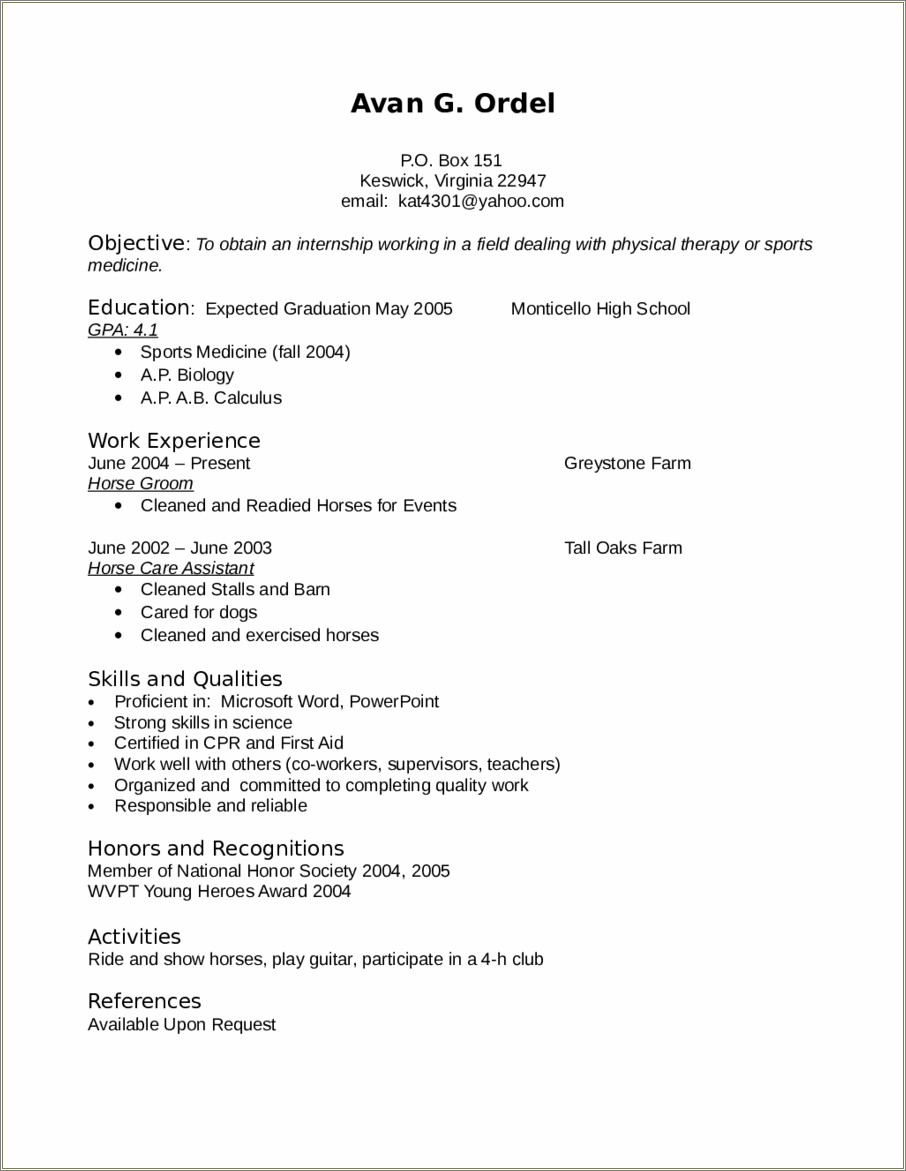 Resume Objective Statement Example For Physical Therapist