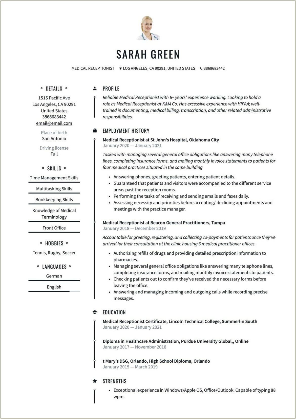 Resume Objective Statement Example Medical Receptionist