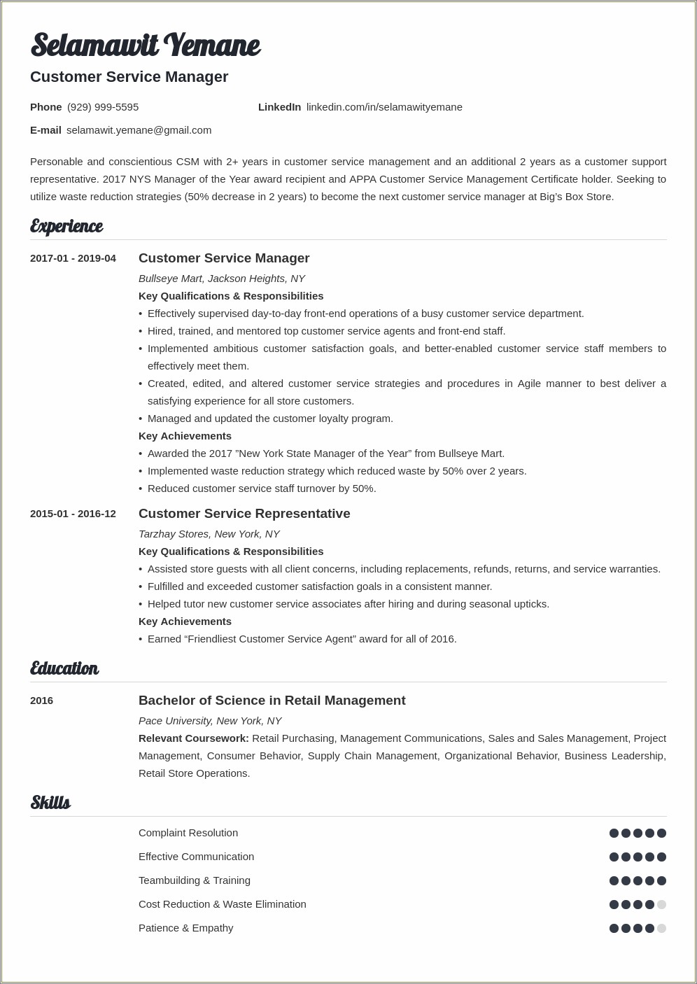Resume Objective Statement Examples For Customer Service