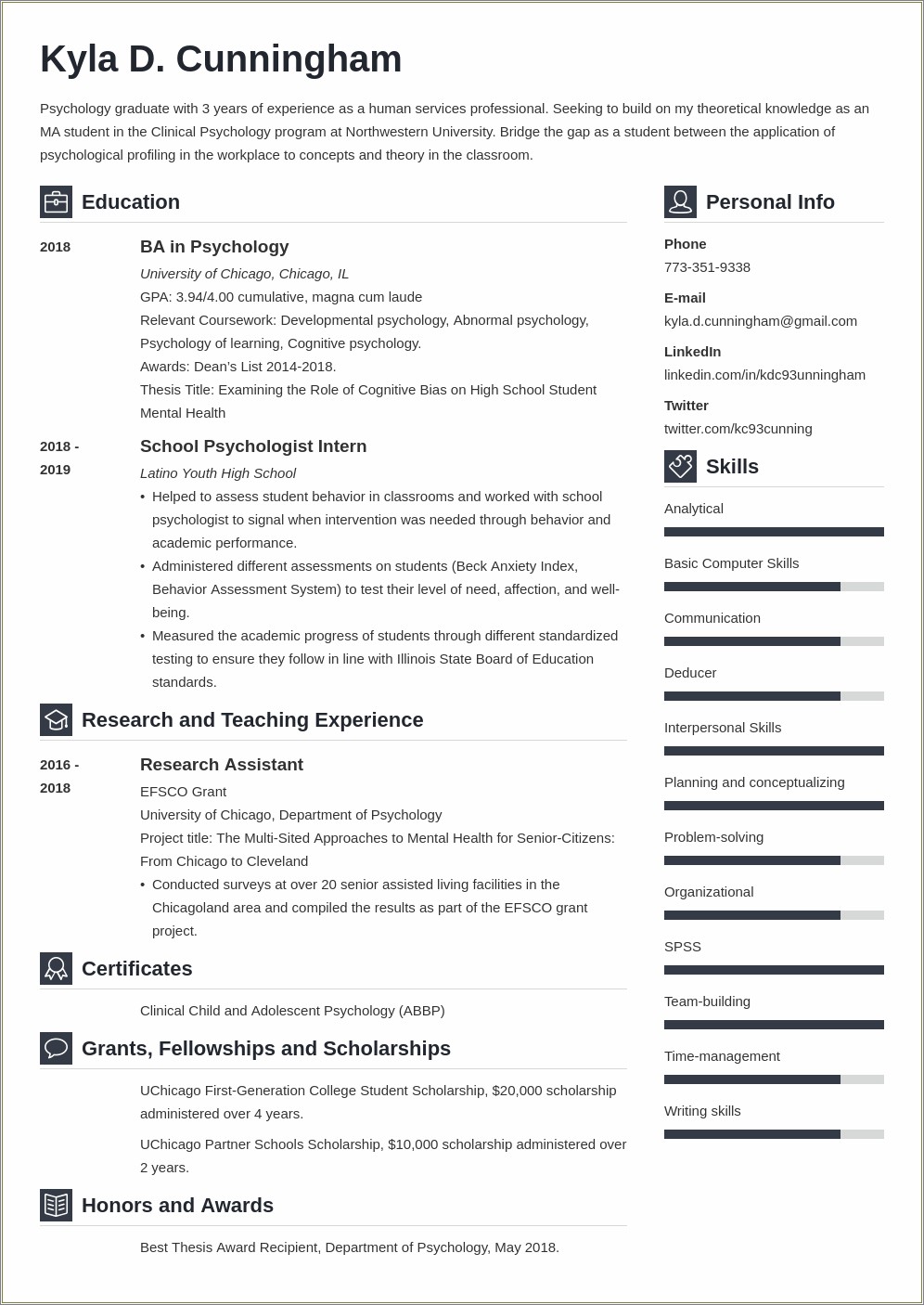 Resume Objective Statement Examples For Graduate School