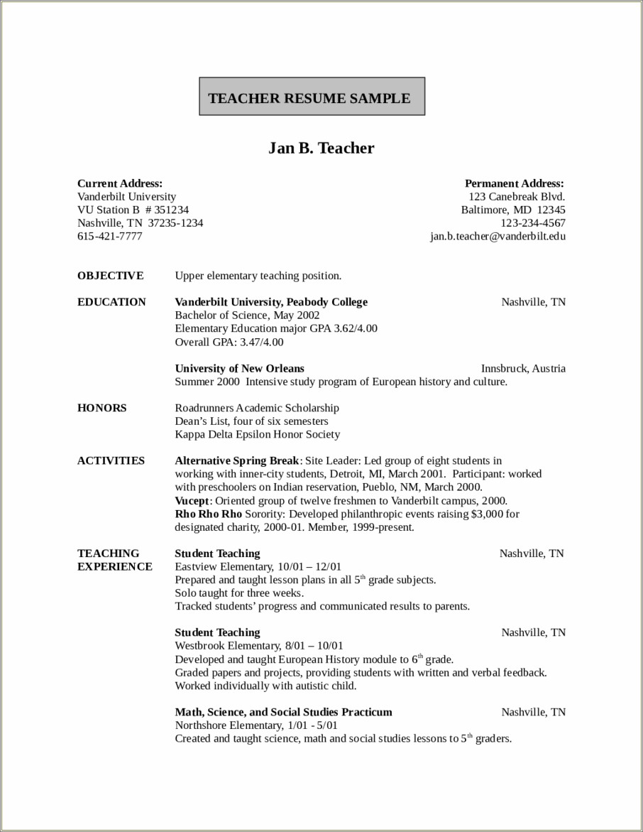 Resume Objective Statement Examples For Teachers