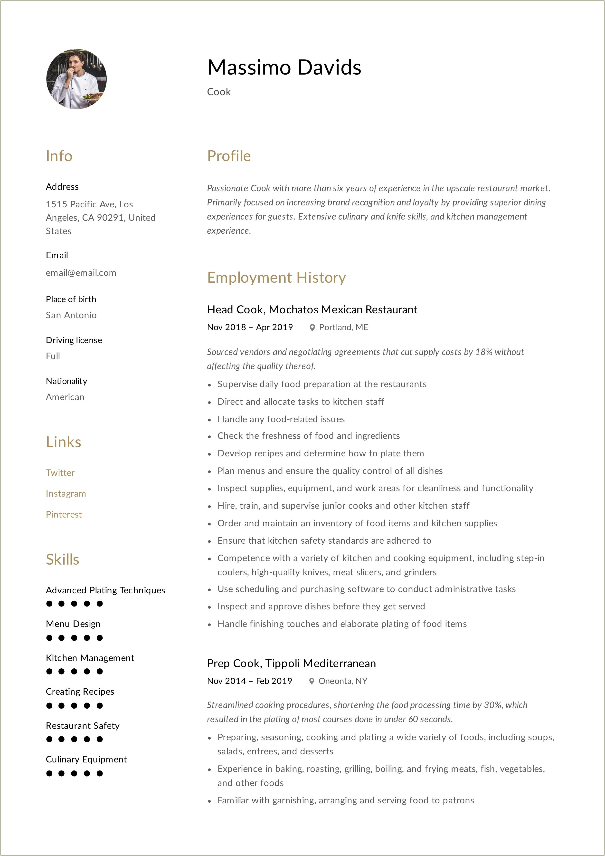 Resume Objective Statement For A Cook