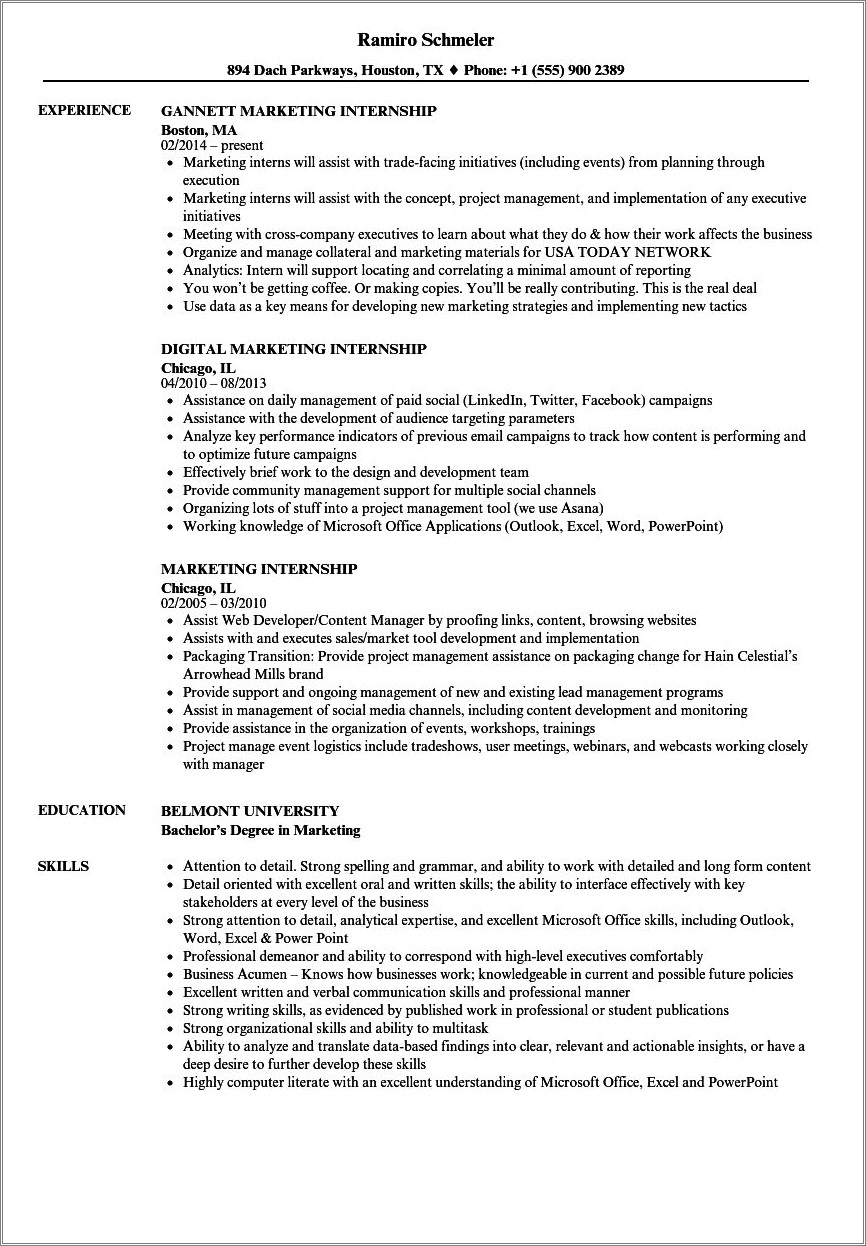 Resume Objective Statement For College Graduate Marketing
