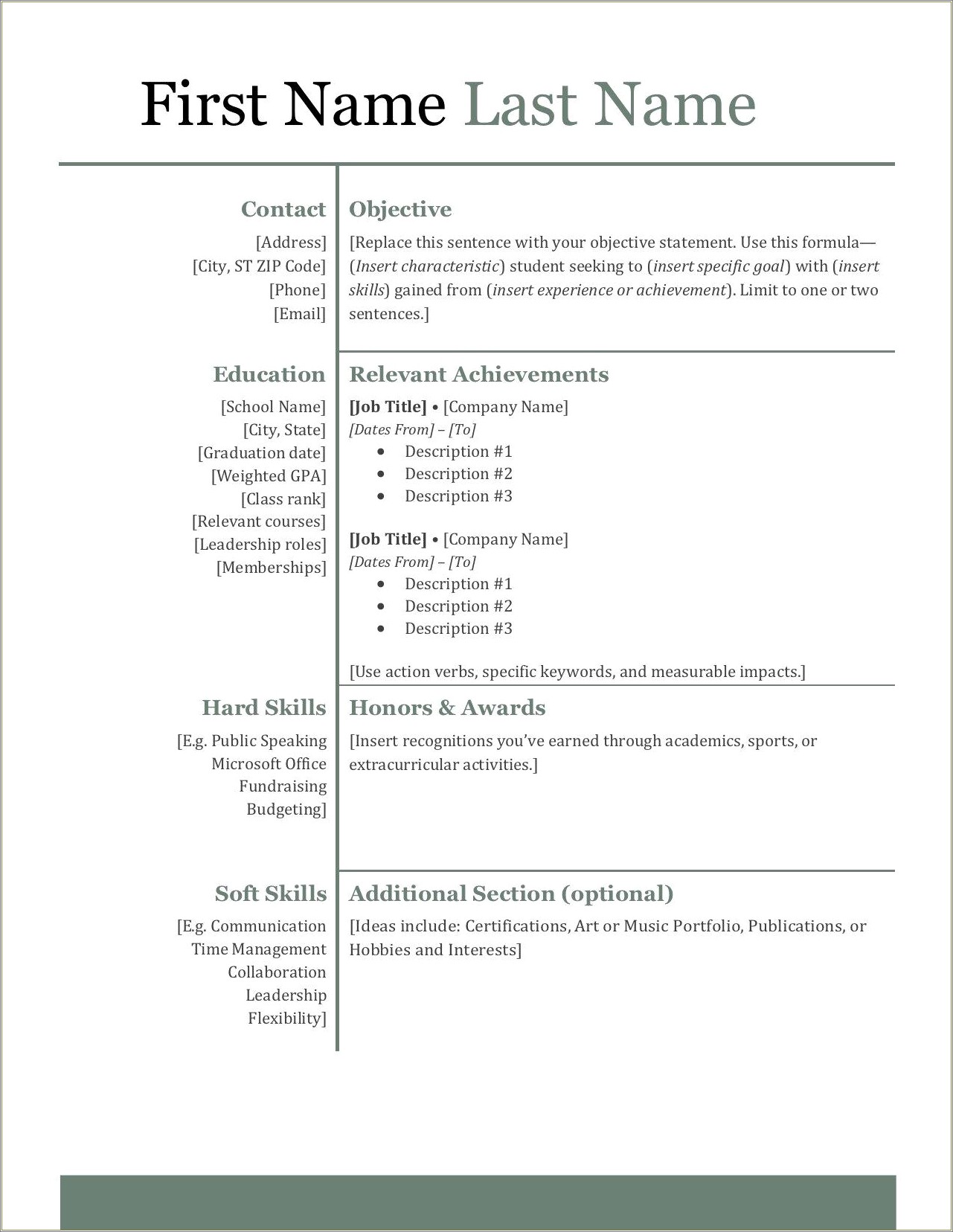 Resume Objective Statement For College Student