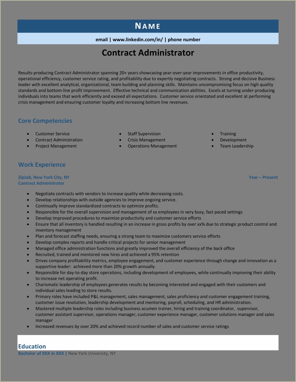 Resume Objective Statement For Contract Administrator