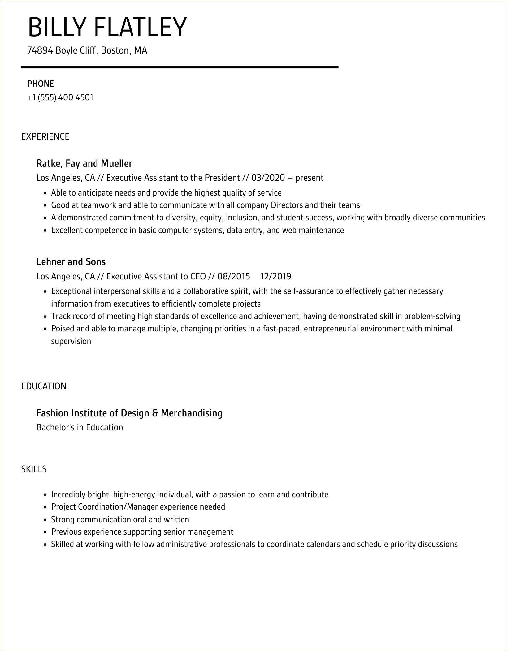 Resume Objective Statement For Executive Assistant To Ceo