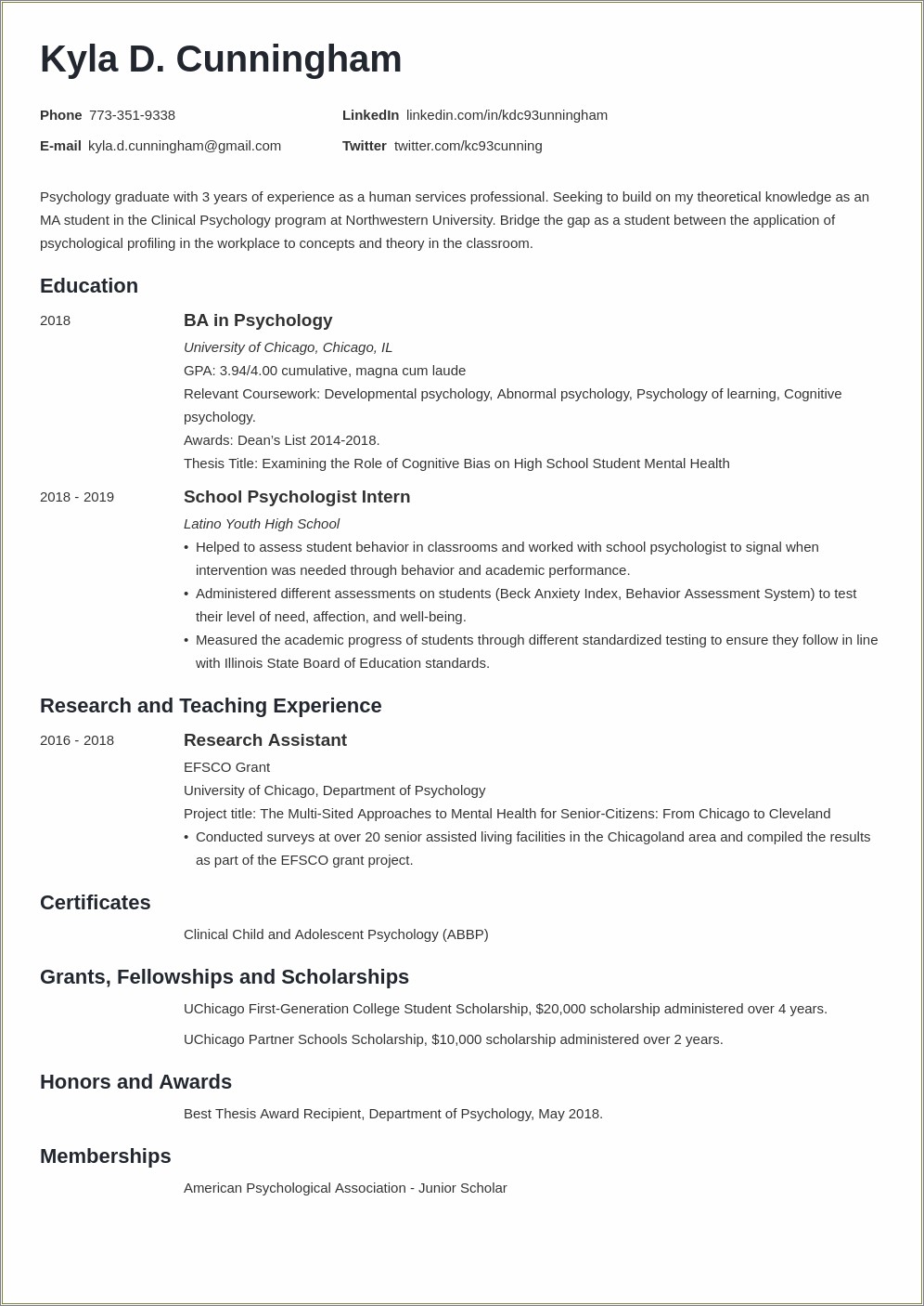 Resume Objective Statement For Graduate School