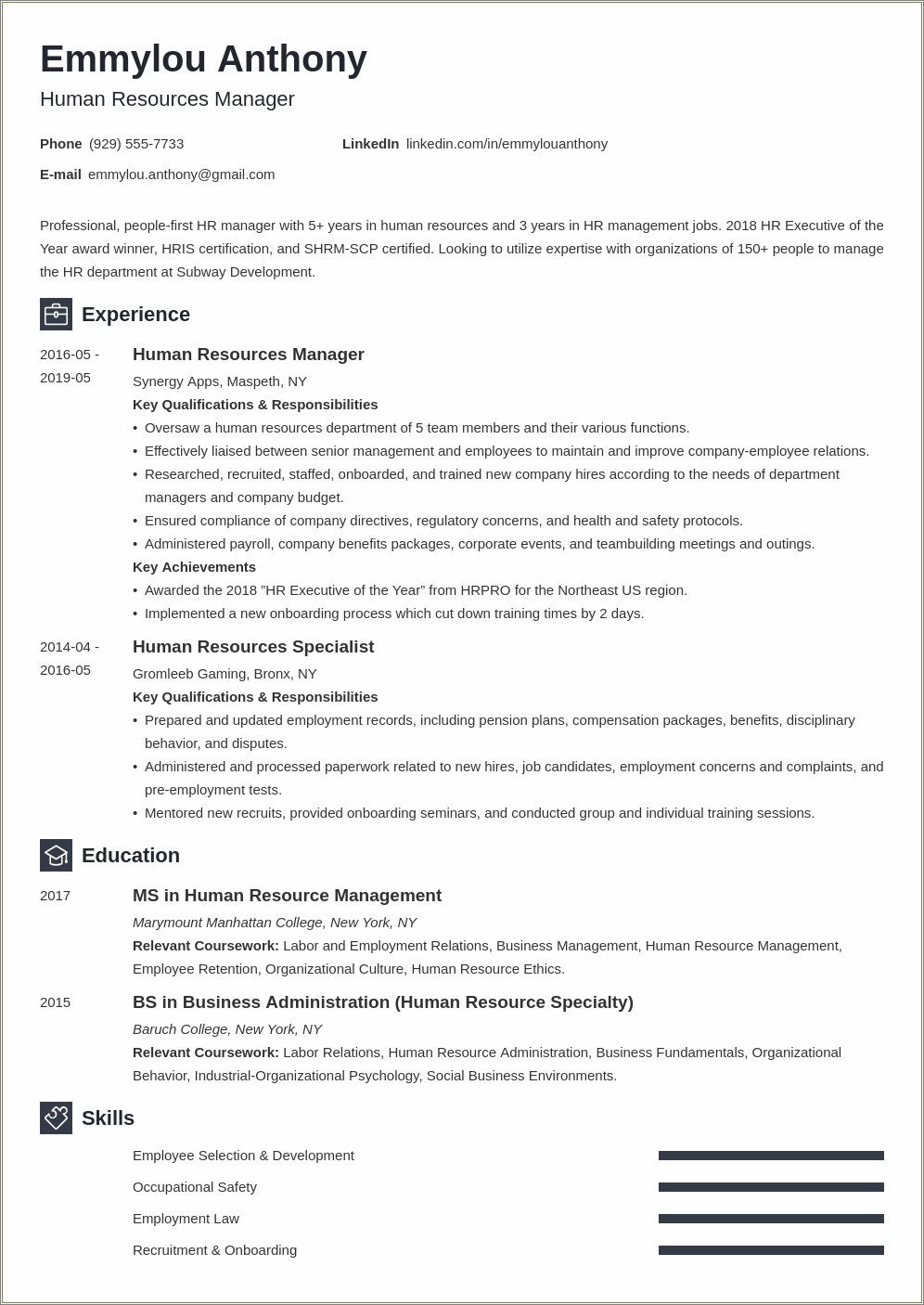 Resume Objective Statement For Human Resources