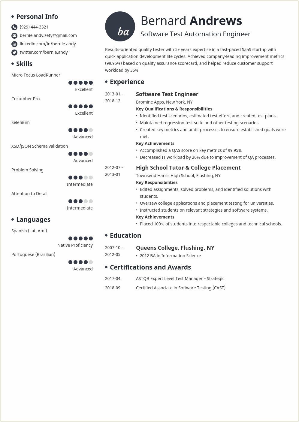 Resume Objective Statement Qa Qa Professional