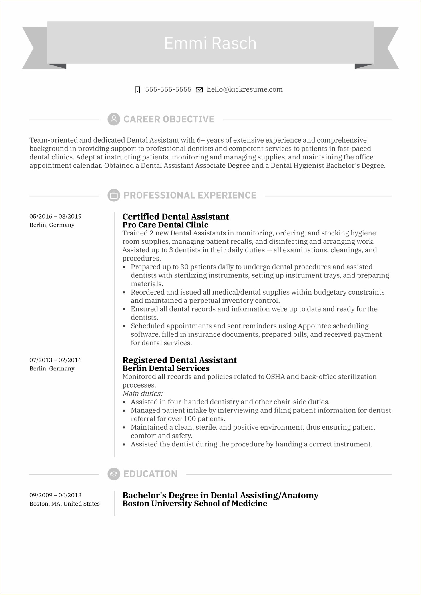 Resume Objective Statements For Dental Assistants