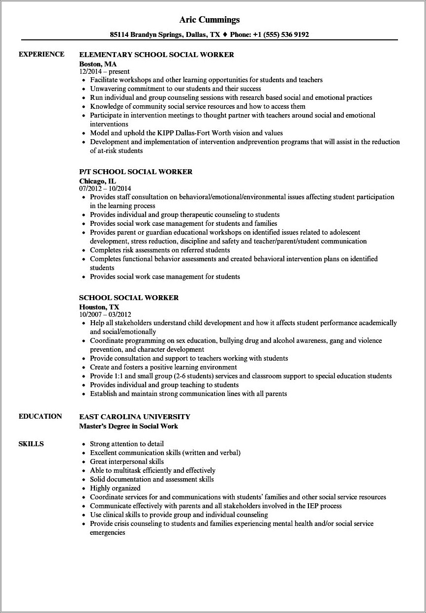 Resume Objective Statements For Social Workers