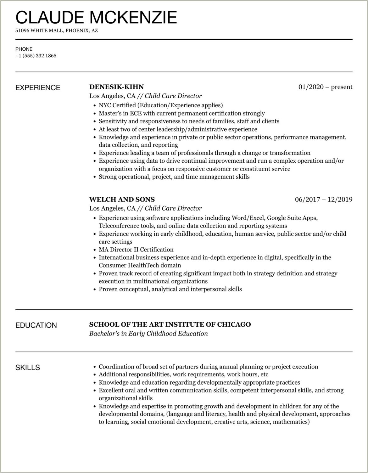 Resume Objective To Work At A Daycare