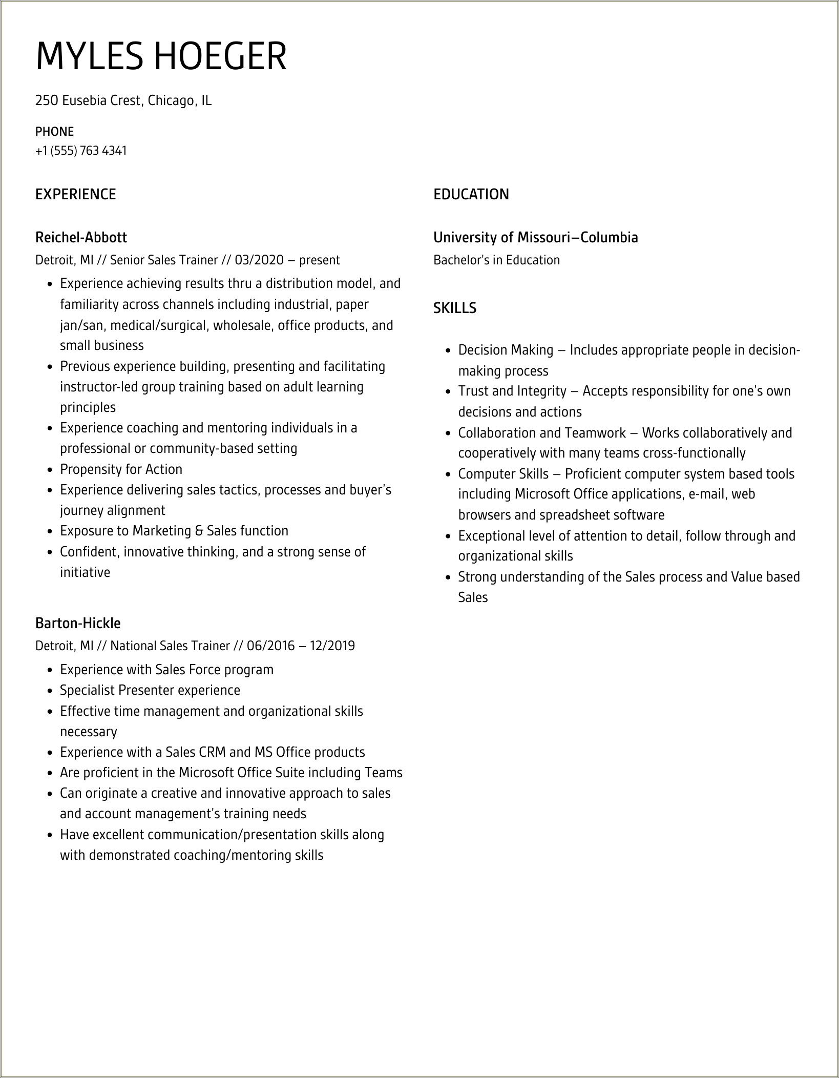 Resume Objectives For A Sales Trainer