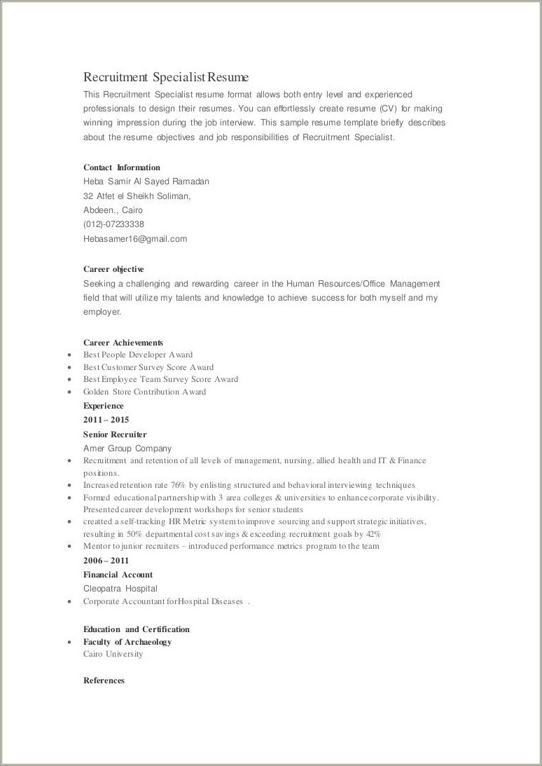 Resume Objectives For Entry Level Human Resources
