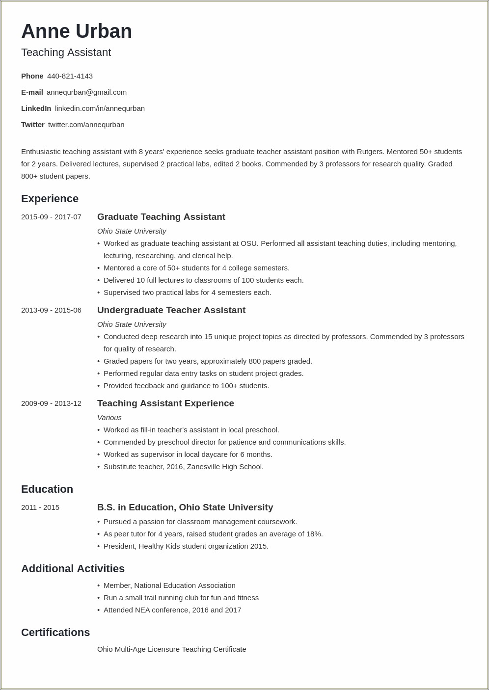 Resume Objectives For Entry Level Teachers