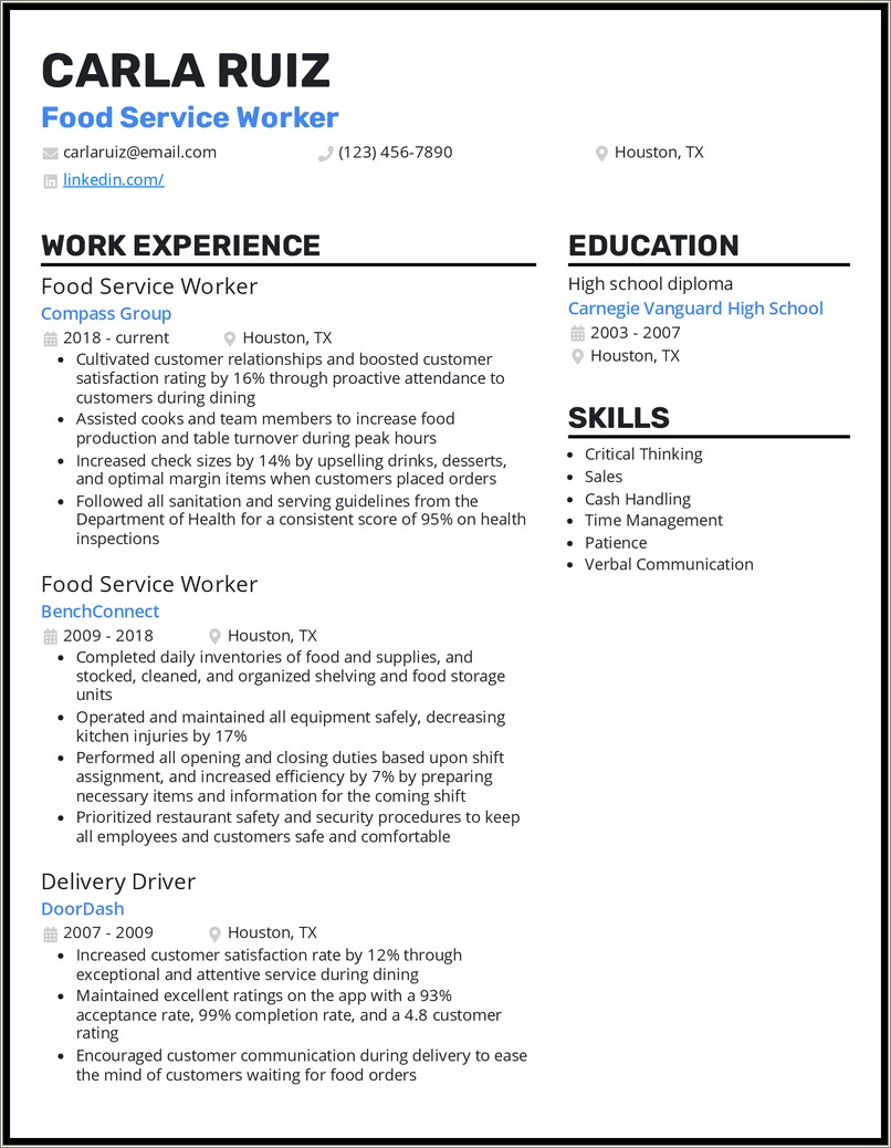 Resume Objectives For Jobs In The Food Inndustry