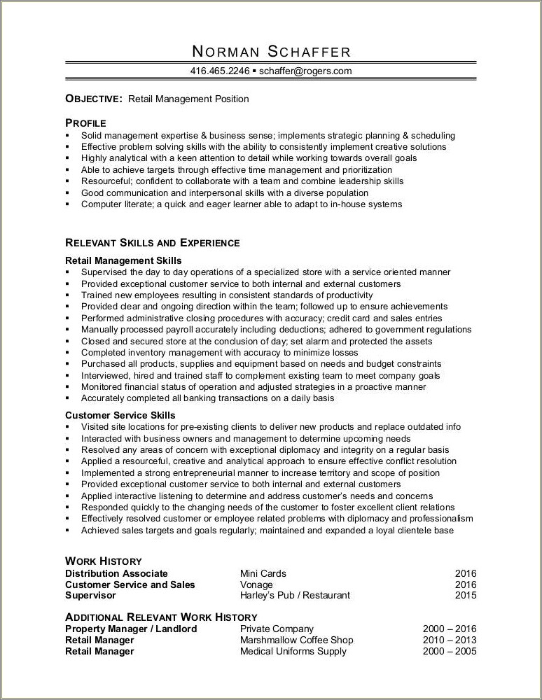 Resume Objectives For Retail Store Manager Position
