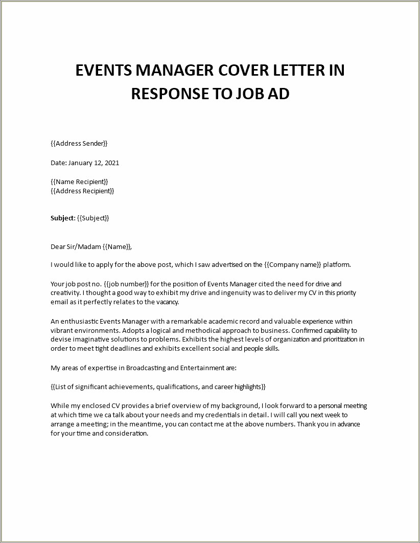 Resume Objectives For Special Events Management