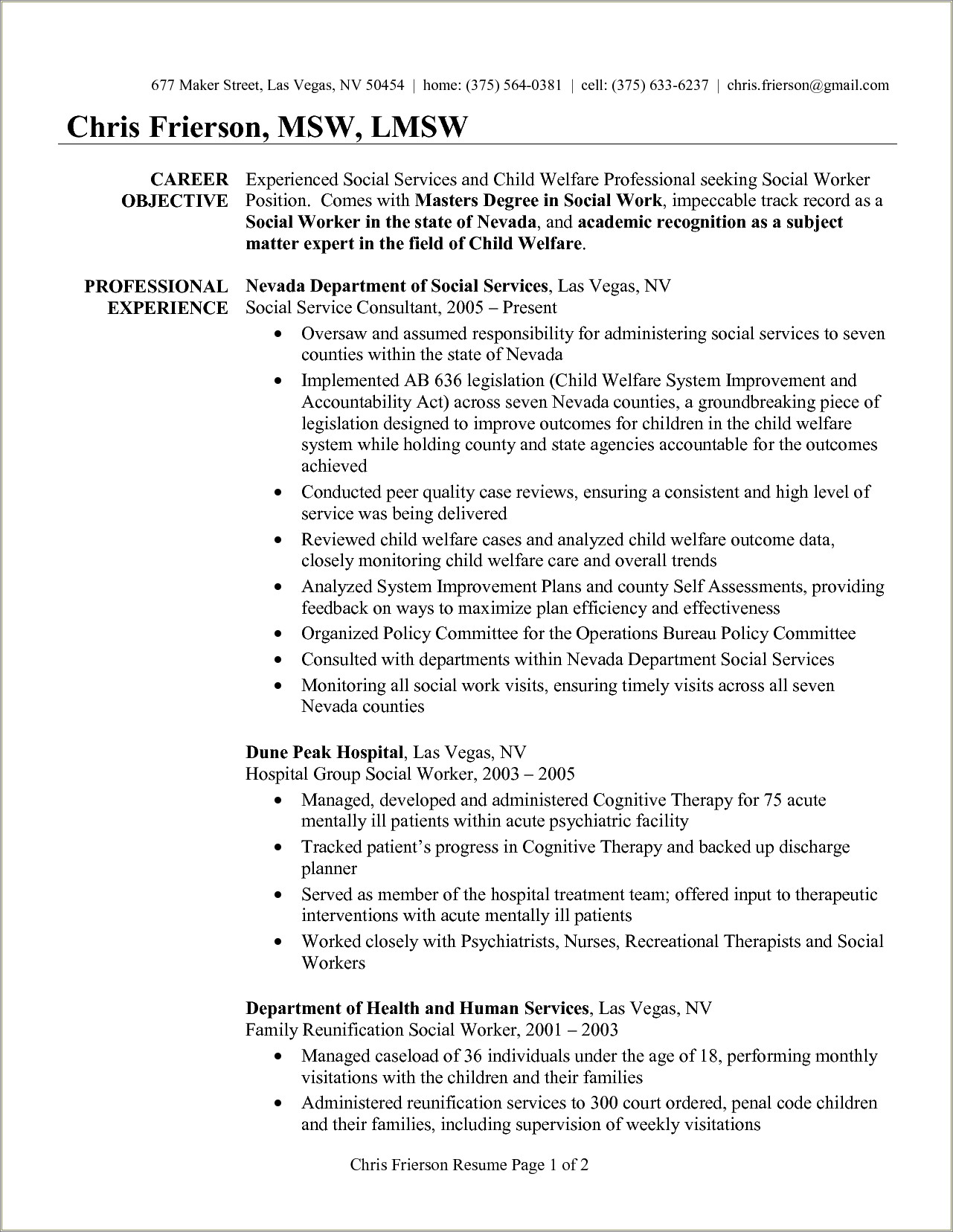 Resume Objectives For Youth And Family Therapist