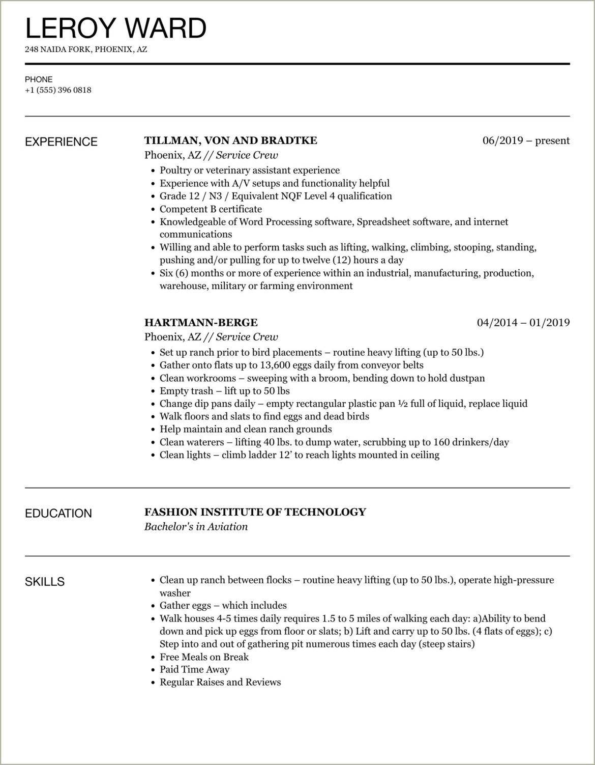 Resume Objectives Sample For Service Crew