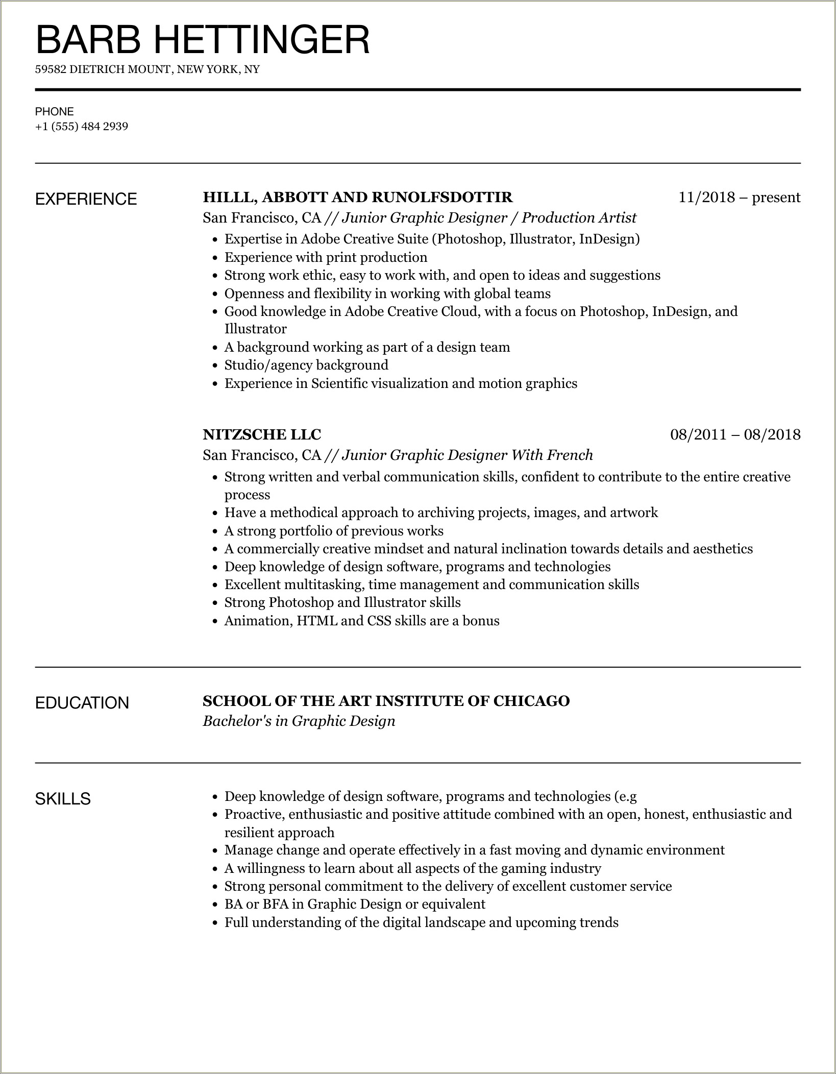 Resume Of A Graphic Designer Sample