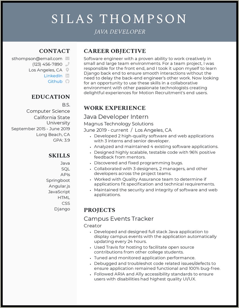 Resume Of A Java Developer Without Any Experience