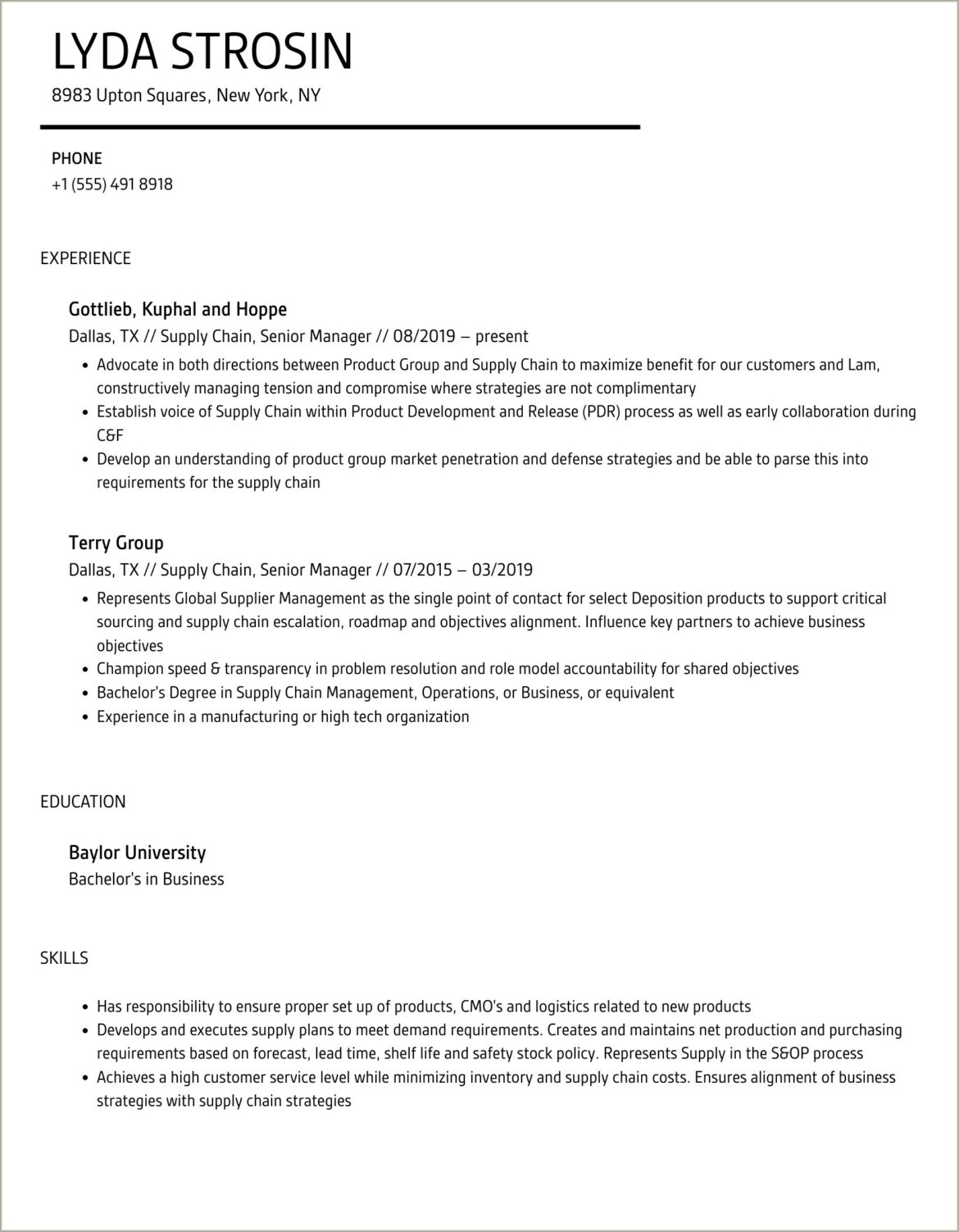 Resume Of A Senior Supply Chain Manager Aldi